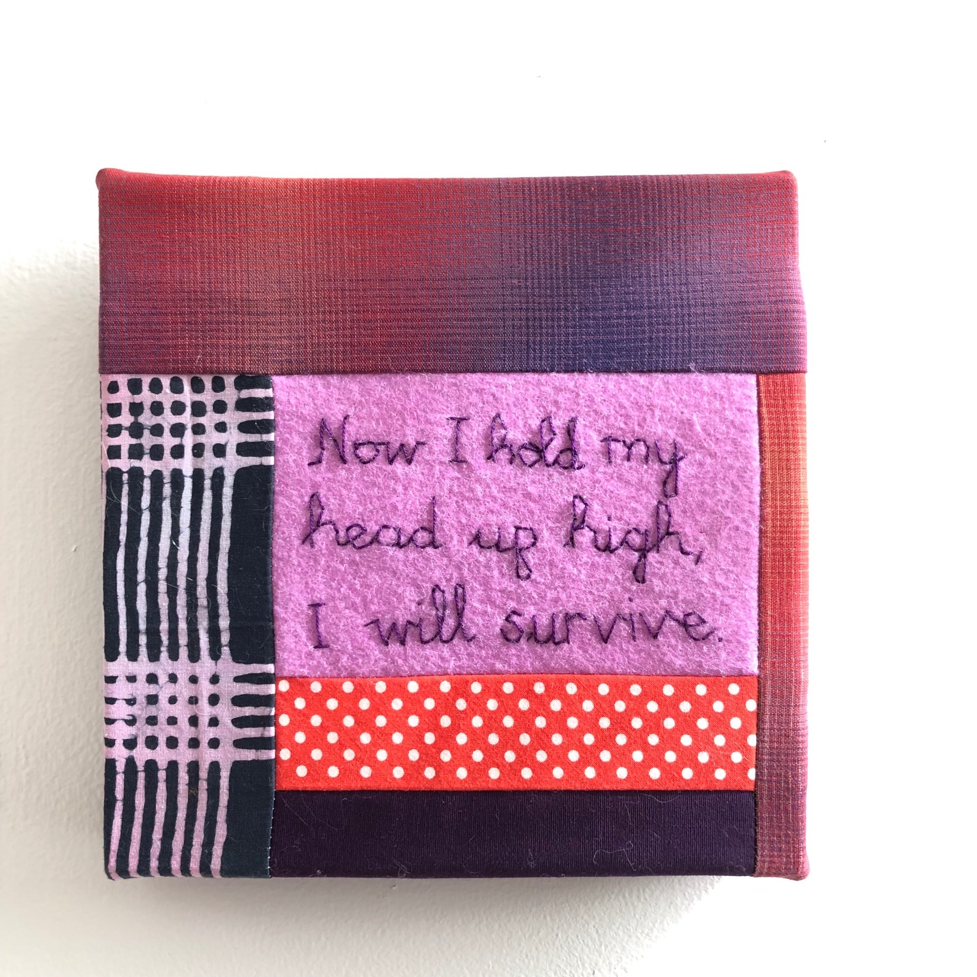 Amy Tingle - I Will Survive, 2026, Fabric & Thread on canvas, 9 x 9 inches
